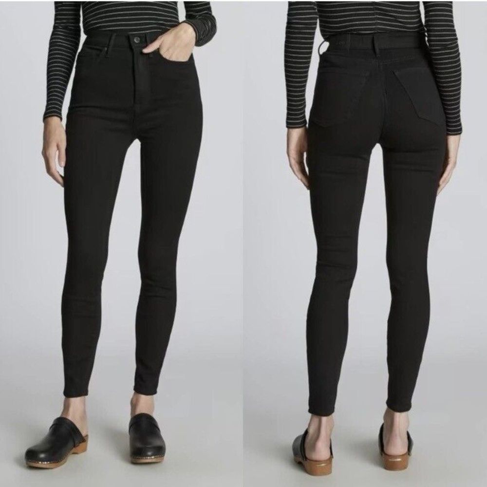 Everlane The Curvy High Rise Skinny Jeans Size 24 Regular Black‎ Raw Hem Stretch